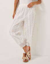 Rani Schiffly Embroidered Cotton Joggers, Ivory (IVORY), large