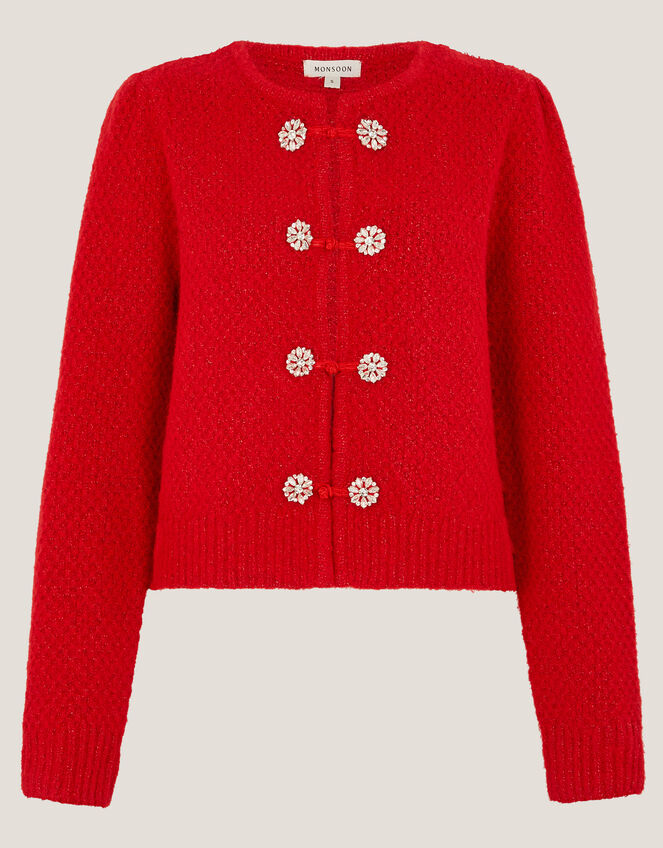 Fessa Jewel Brooch Cardigan, Red (RED), large