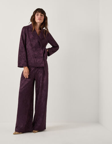 Rory Floral Satin Wide Leg Trousers, Purple (PURPLE), large