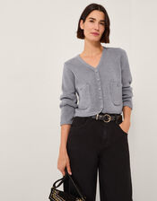 Viola V-Neck Cropped Cardigan, Grey (GREY), large