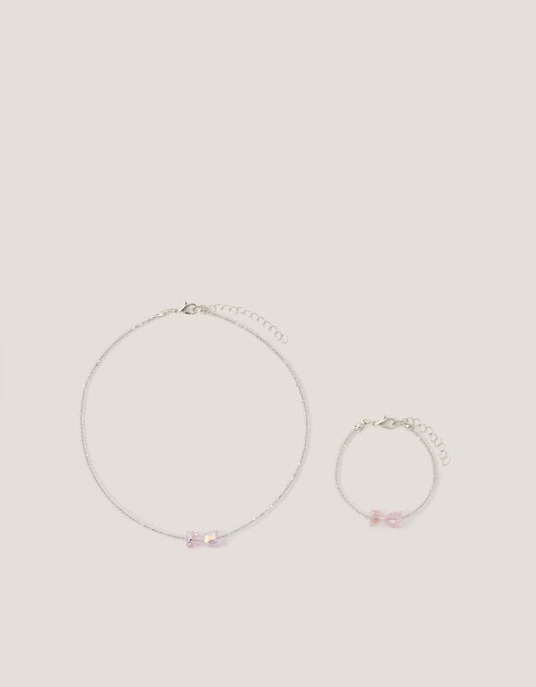 Belle Bow Beaded Necklace & Bracelet Set, , large