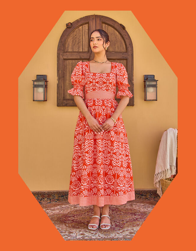 India & Mills Katie Tropic Midi Dress, Red (RED), large