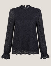 Larna Lace Long Sleeve Blouse, Blue (NAVY), large