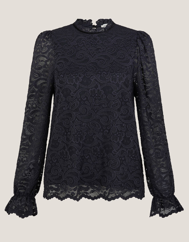 Larna Lace Long Sleeve Blouse, Blue (NAVY), large