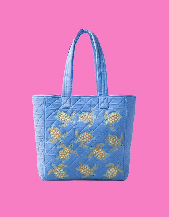 Elizabeth Scarlett Turtle Quilted Velvet Tote Bag, , large
