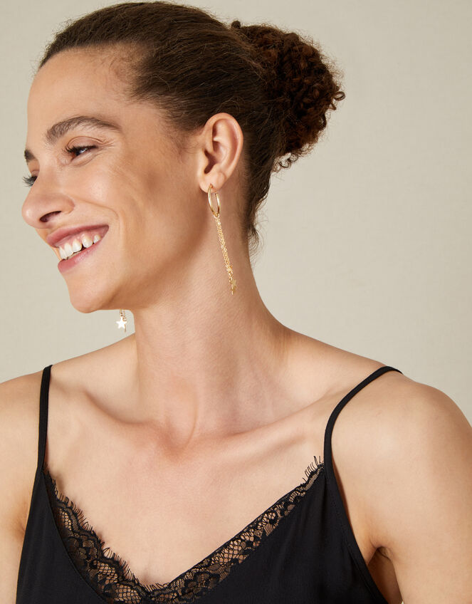 Star Tassel Hoop Earrings, , large