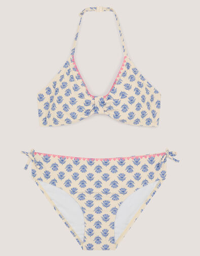 Floral Print Halter Bikini Set, White (WHITE), large
