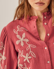 Bridget Embroidered Cotton Blouse, Red (BURGUNDY), large