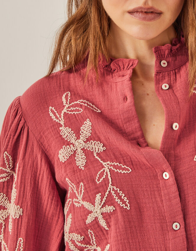 Bridget Embroidered Cotton Blouse, Red (BURGUNDY), large