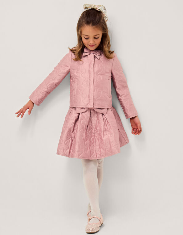 Bow Quilted Satin Jacket, Pink (PALE PINK), large