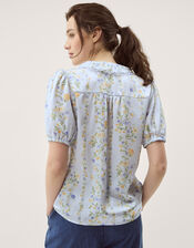 Naomi Puff Sleeve Floral Lace Blouse, Blue (BLUE), large