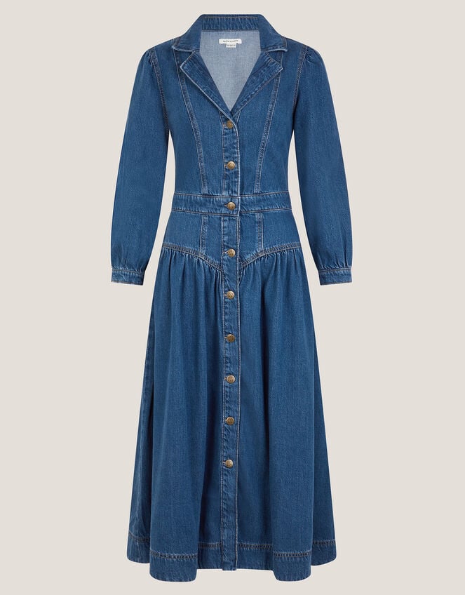 Tamsin Button Denim Midi Dress, Blue (DENIM BLUE), large