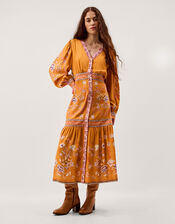 Samara Floral Print Midi Dress, Yellow (OCHRE), large