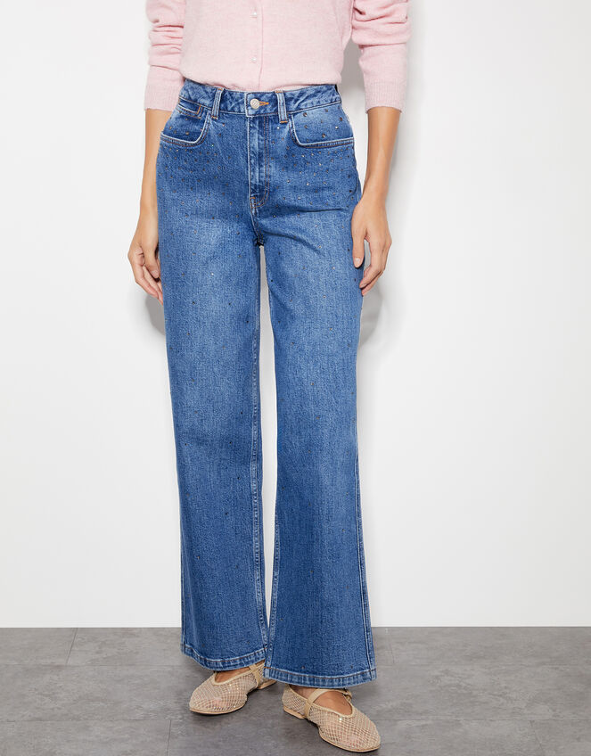 Rita Diamante High Rise Flare Jeans, Blue (MID AUTHENTIC BLUE), large