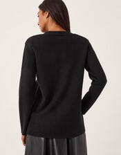 Leila Button Longline Cardigan, Black (BLACK), large
