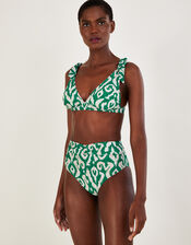 Ikat Print High Waist Bikini Bottoms, Green (GREEN), large