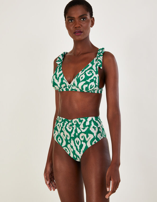 Ikat Print High Waist Bikini Bottoms, Green (GREEN), large