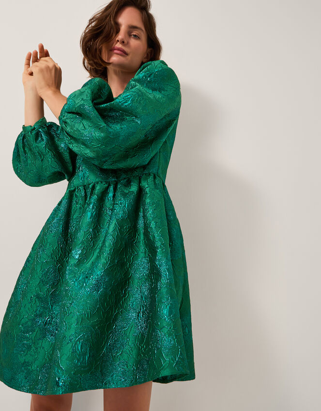 Jolene Floral Jacquard Mini Dress, Green (GREEN), large