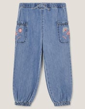Embroidered Denim Cargo Joggers, Blue (BLUE), large