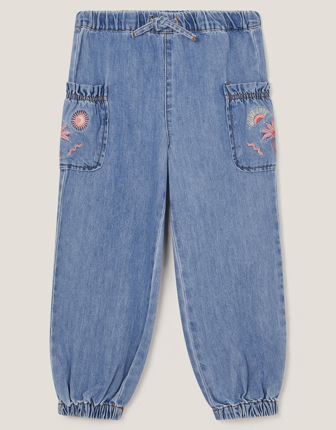 Embroidered Denim Cargo Joggers, Blue (BLUE), large