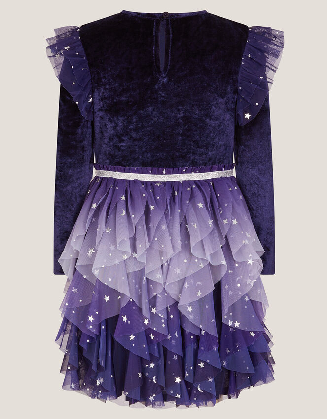 Cosmic Velour Long Sleeve Disco Dress, Blue (NAVY), large