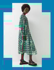 East Charlize Printed Pintuck Midi Dress, Green (GREEN), large