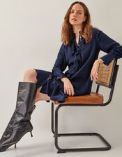 Lara Long Sleeve Frill Dress, Blue (NAVY), large