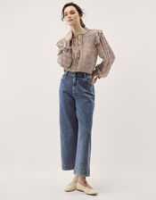 Hope Heart Print Blouse, Brown (CHOCOLATE), large