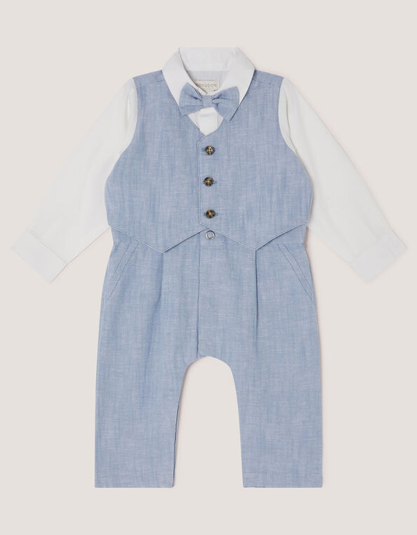Newborn Arlo Waistcoat Romper, Blue (BLUE), large