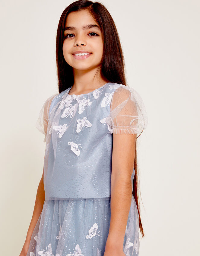 Kiara Short Sleeve Lace Butterfly Top, Blue (BLUE), large