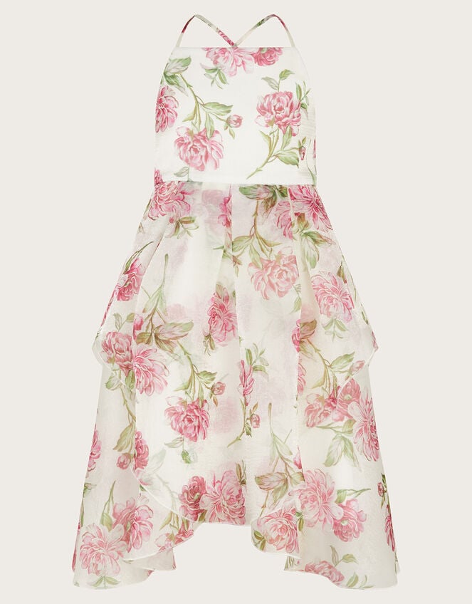Strappy Peony Print Organza Dress, Ivory (IVORY), large