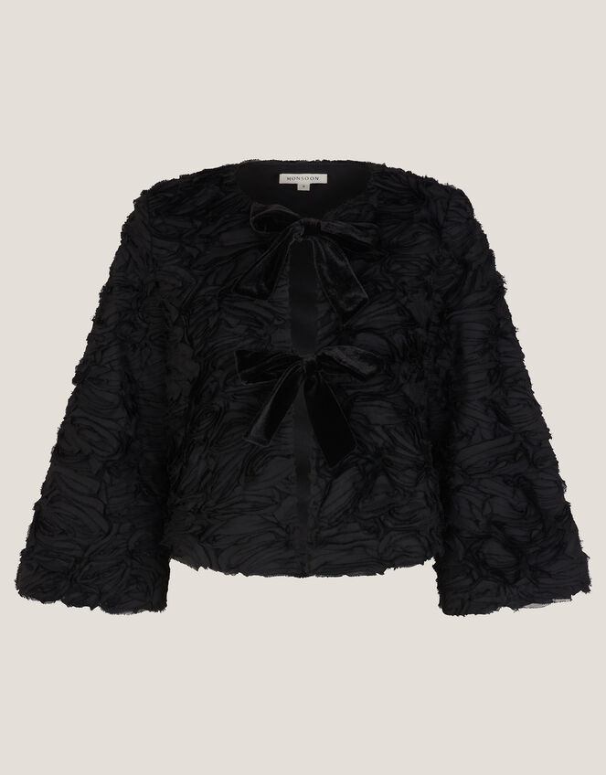 Tia Tie-Front Textured Jersey Jacket, Black (BLACK), large