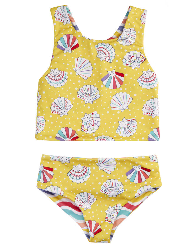 Frugi Tegan Printed Reversible Tankini Set, Yellow (YELLOW), large