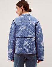 Jayda Print Jersey Quilted Jacket, Blue (BLUE), large