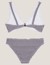 Gingham Embroidered Frill Bikini Set, Black (BLACK), large