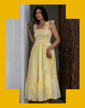 Dilli Grey Yasmin Smocked Stripe Maxi Dress, Yellow (YELLOW), large