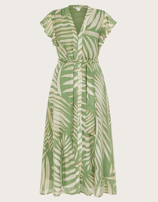 Parmella Print Ruffle Dress, Green (GREEN), large