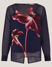 Polly Floral Print Blouse , Blue (NAVY), large