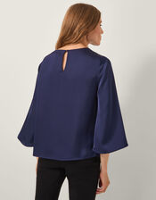 Ingrid Bell Sleeve Satin Blouse, Blue (MIDNIGHT), large