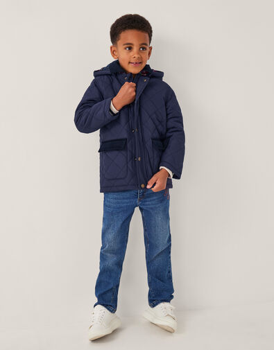 Corduroy Collar Quilted Jacket, Blue (NAVY), large