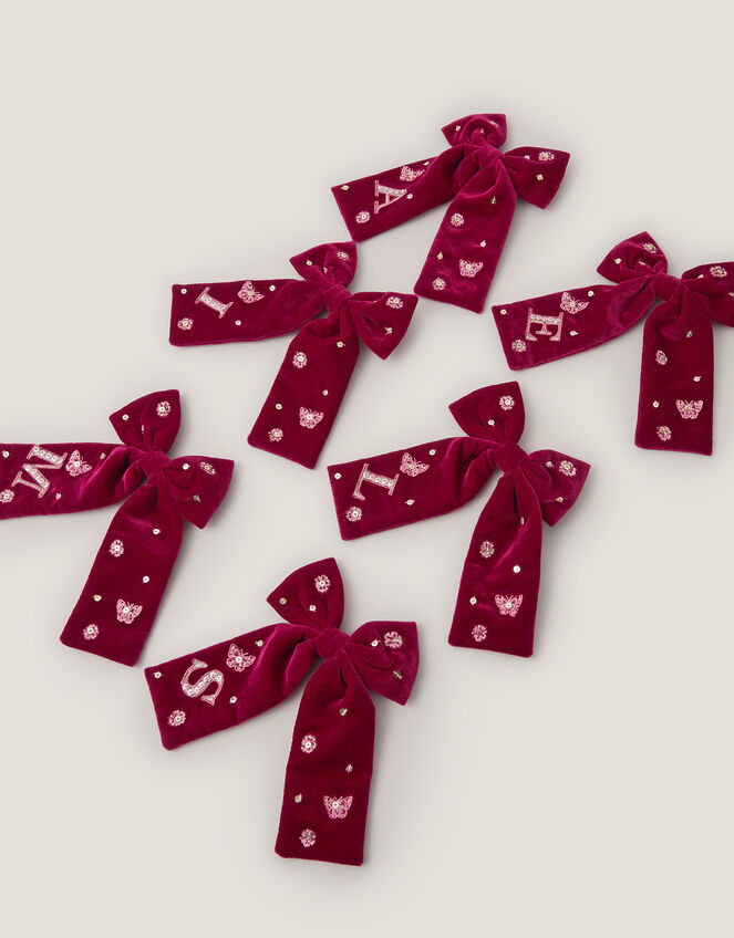 Initial Velvet Bow Hair Clip, Red (BURGUNDY), large