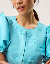 Odette Puff Sleeve Floral Appliqu&eacute; Jacket, Blue (PALE BLUE), large
