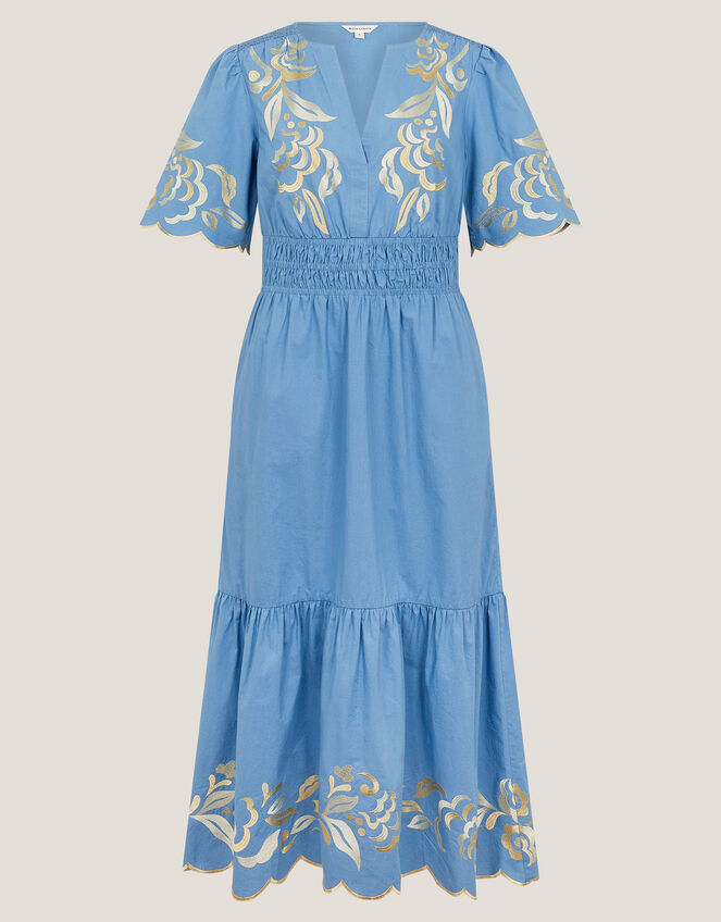 Leia Embroidered Short Sleeve Midi Dress, Blue (BLUE), large