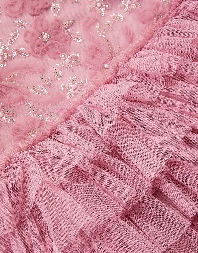 Shikha Floral Embellished Tiered Ruffle Dress, Pink (DUSKY PINK), large
