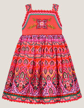 Baby Embroidered Floral Print Dress, Orange (ORANGE), large