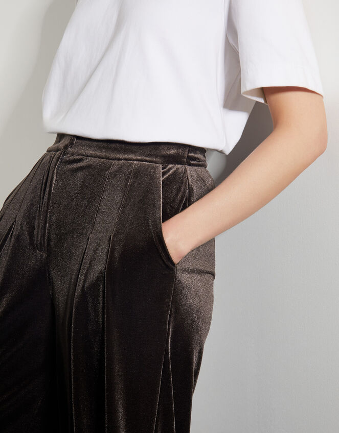 Valery Wide Leg Velvet Trousers, Brown (CHOCOLATE), large