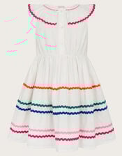 Sleeveless Collared Ric Rac Dress, White (WHITE), large
