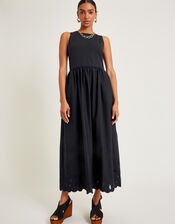 Esme Embroidered Sleeveless Midi Dress, Black (BLACK), large