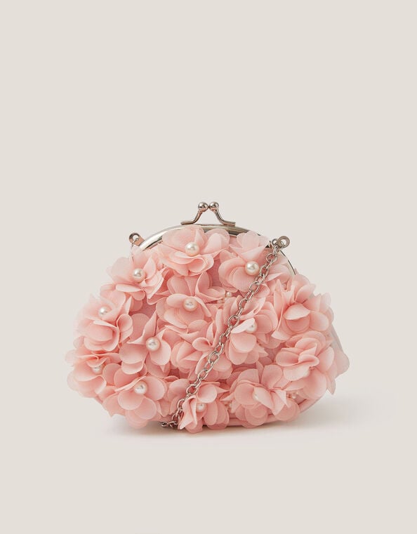Appliqu&eacute; Floral Cluster Clip Frame Bag, Pink (PALE PINK), large