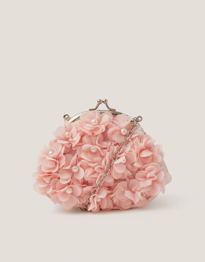 Appliqu&eacute; Floral Cluster Clip Frame Bag, Pink (PALE PINK), large